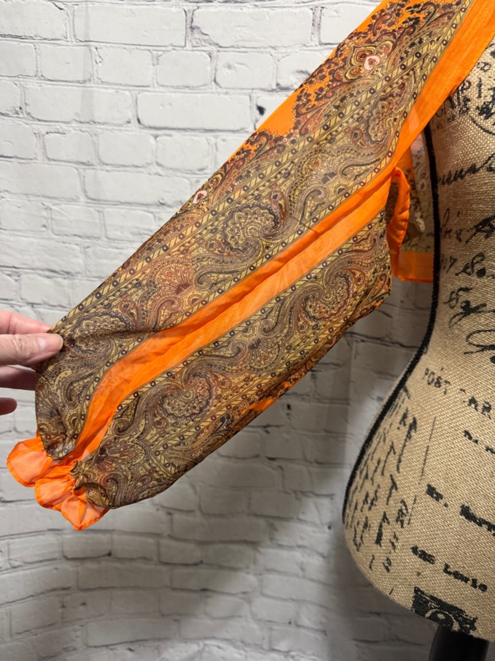 Fasbee Paisley Print Sheer Puff Sleeve Bolero Cardigan Stole Wrap Shawl Chiffon - Picture 5 of 5